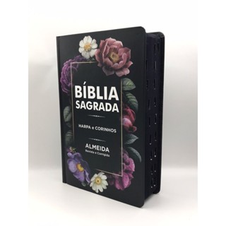 Bíblia Sagrada Tamanho Grande Com Harpa Palavras de Jesus em vermelho Flores Arabesco em Oferta na Shopee