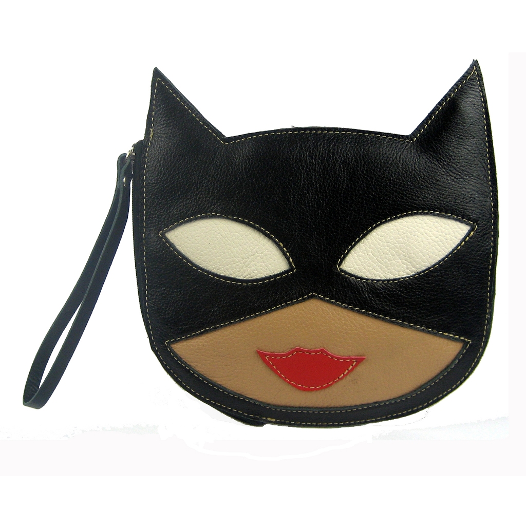 Clutch Carteira de Mão Porta Celular Mulher Gato Couro Legítimo Madamix