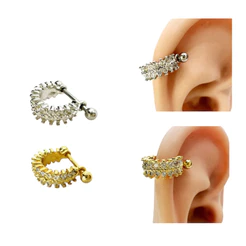 Piercing Helix Aço Argola Pedra Dupla Zirconia Prateado Dourado