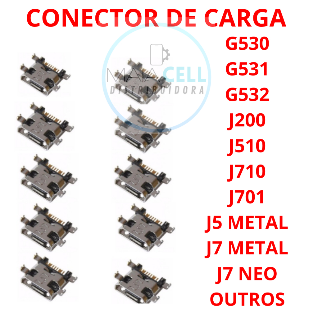 kit até 50 peças conector carga micro usb v8  g530 / g531 / g532 g355 g530 g531 g532 j200 j510 j710 j701 j5 metal j7 metal j2 prime j7 neo