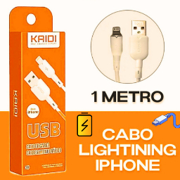 Cabo Carregador Kaidi Iphone USB KD-28A Lightning Branco 1000mm cabo resistente cabo forte cabo bom cabo de 1 metro cabo da Kaid cabo flexível cabo carregamento rápido cabo duravel cabo