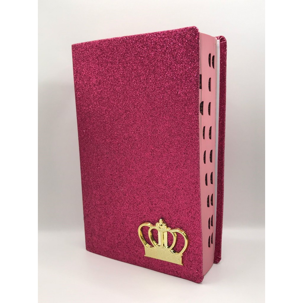 Bíblia Sagrada Tamanho Grande Com Harpa Palavras de Jesus em Vermelho Coroa Pink