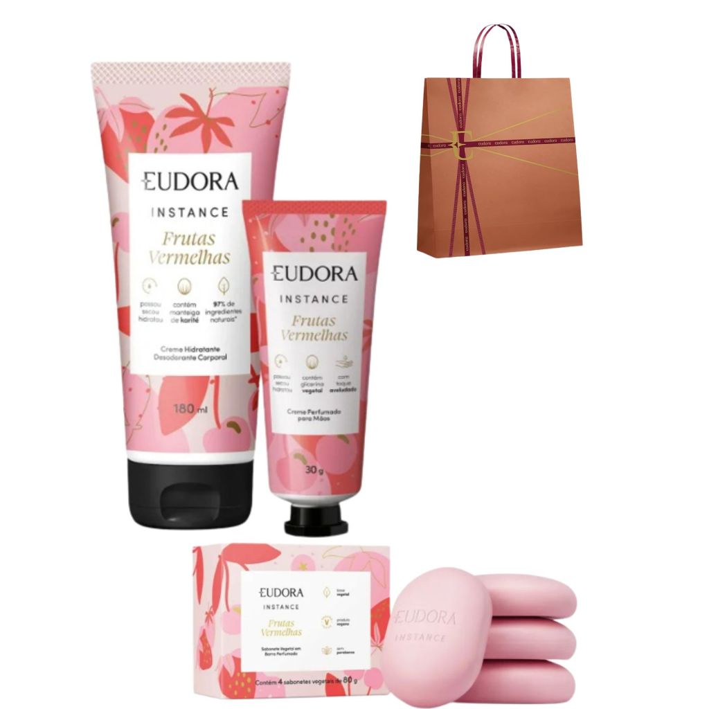 Kit Presente Frutas Vermelhas Banho E Corpo Instance Eudora Com Sacola Presente em Oferta na Shopee