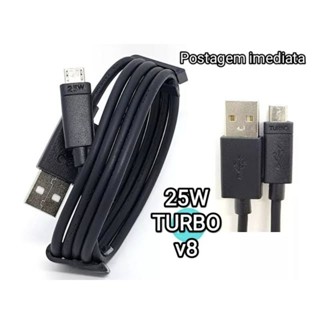 Cabo de Dados Micro Usb V8 25W Turbo 2 - 1 Metro - para Samsung/LG/Motorola/Nokia - Preto