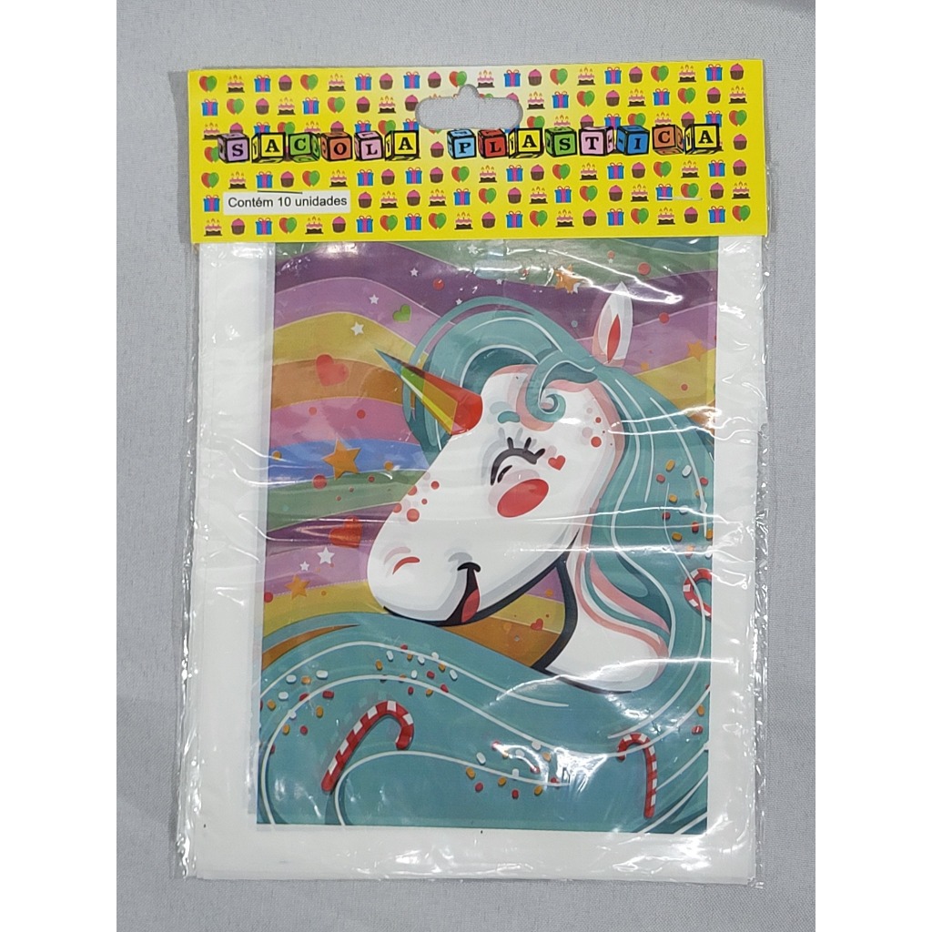 Sacolinha Plástica Surpresa Unicórnio Festa Infantil Aniversário Lembrancinha Kit Doces Menina