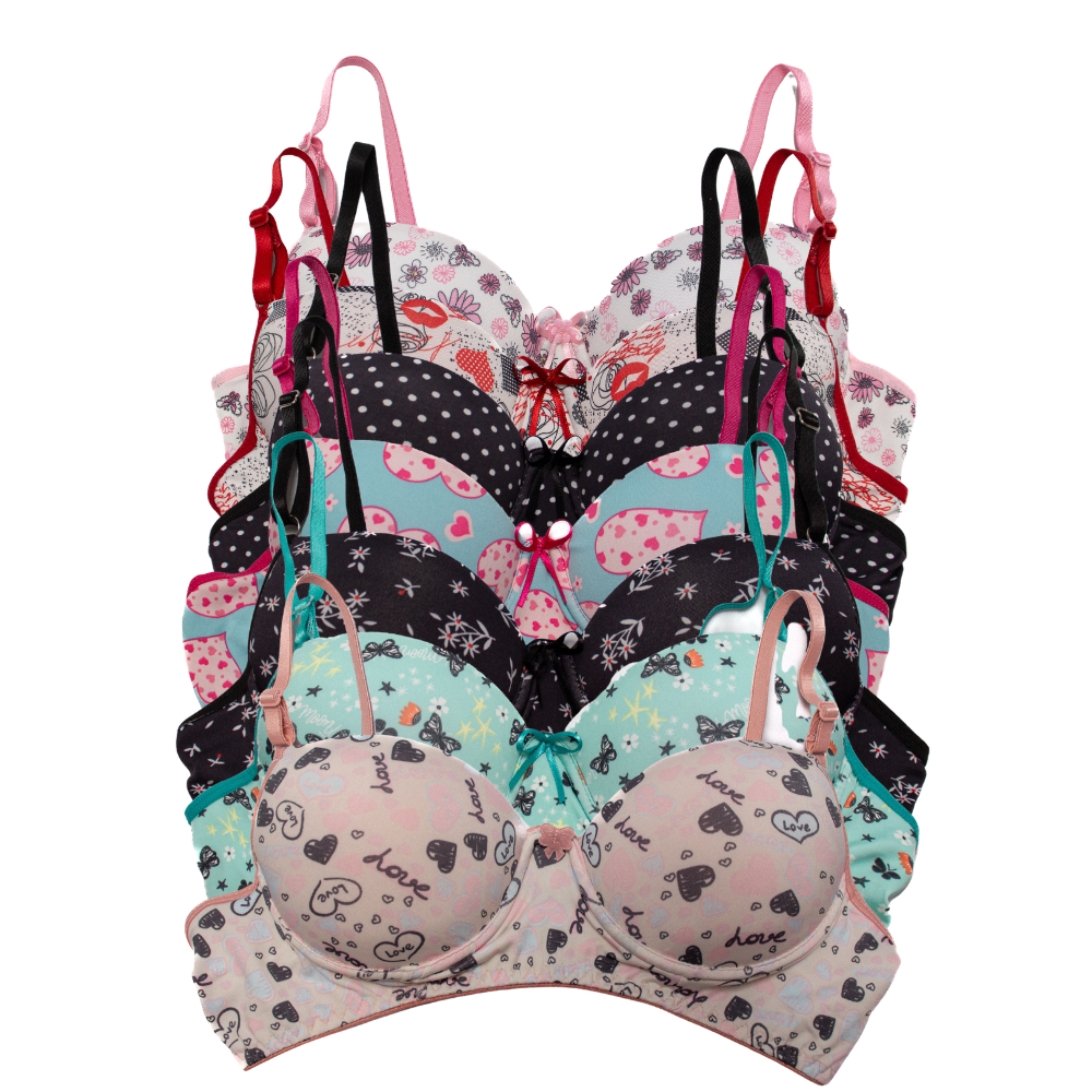 Kit com 5 Sutiã Sutia com Bojo Estampado Lingerie Soutien Direto Da Fábrica