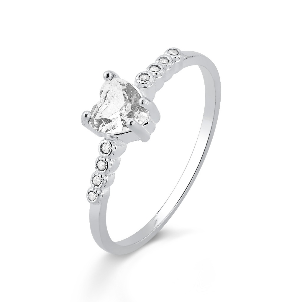 Anel Solitário Prata 925 Coração Cristal em Oferta na Shopee