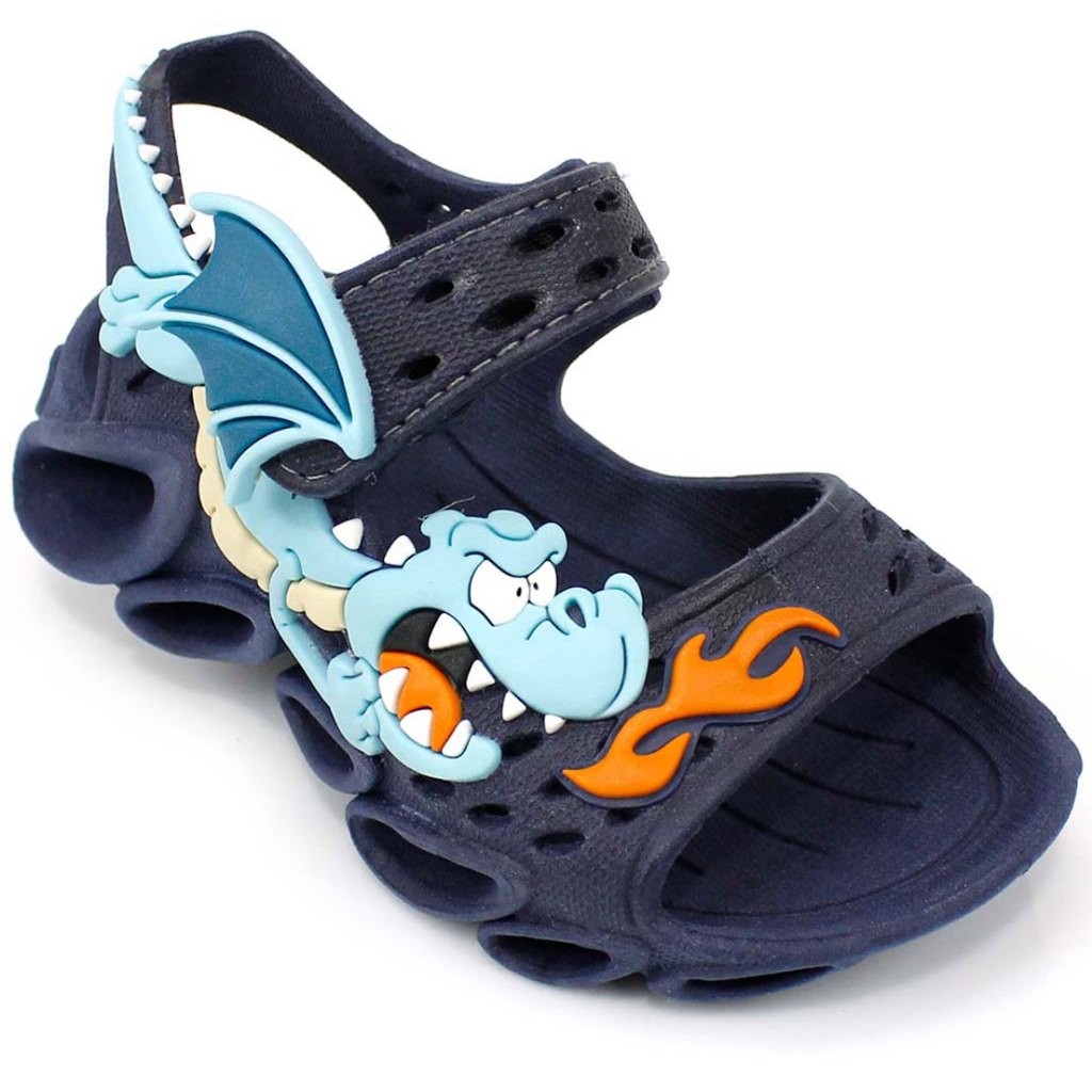 Sandalia Papete Infantil Plugt Menino Confortável Macio Leve Dragão Azul Marinho - Baby & Kids Fashion