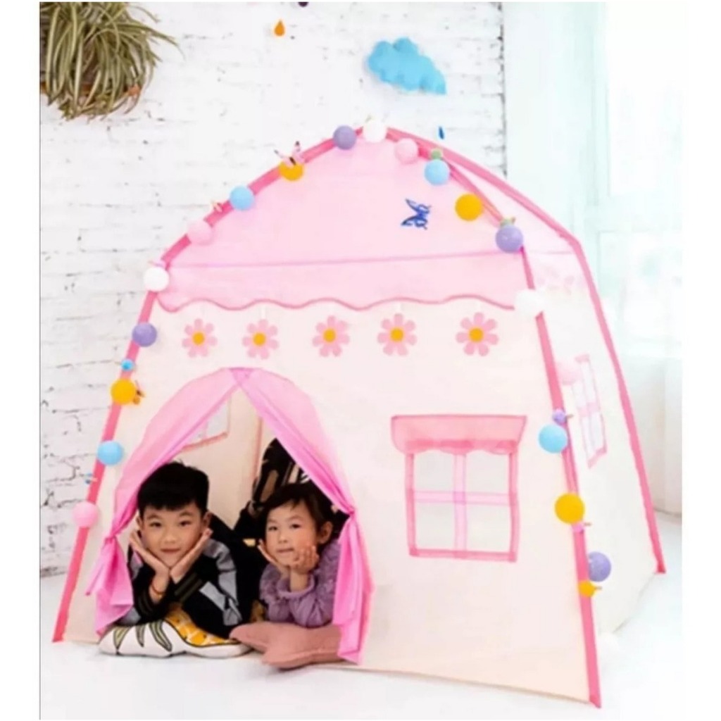 Barraca menina tenta casinha barraca rosa princesa dobrável cabana infantil castelo