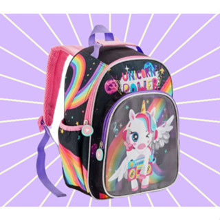 Mochila Bolsa Infantil Menina Escolar Grande Unicórnio Power Reforçada Denlex DL1439