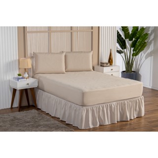Kit Capa Protetor de Colchão Casal Impermeável + 2 Protetor de Travesseiro + Saia Box com Elástico Ajustável
