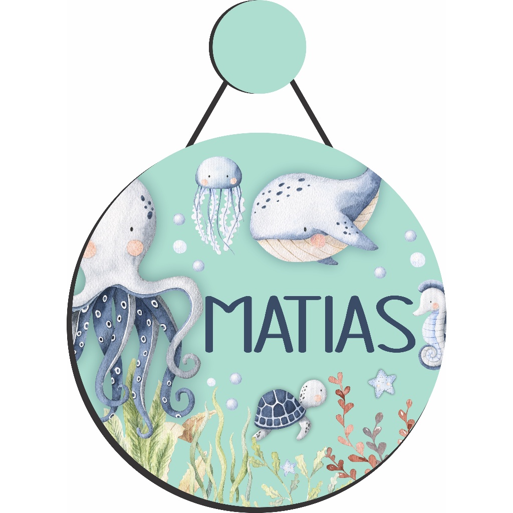 Enfeite Porta Maternidade Fundo do Mar (Pendurador) - Nome personalizado - Decoração para quarto! GUIRLANDA.