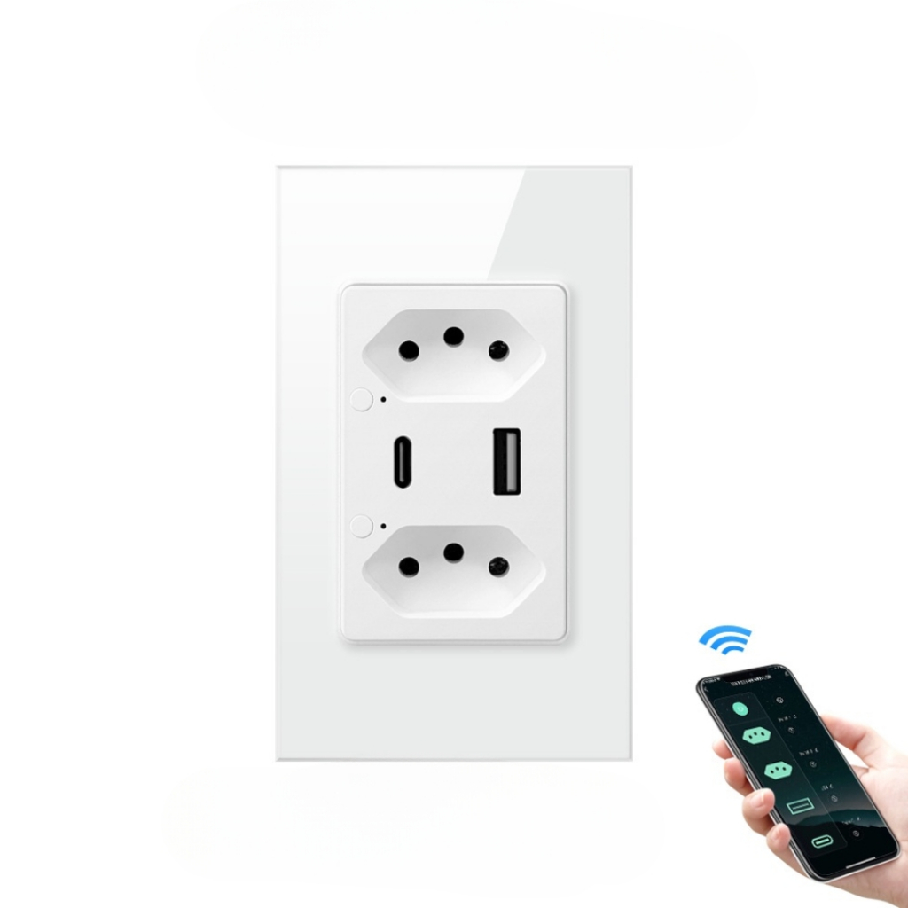 Tomada De Painel Interruptor Inteligente Wifi Com Soquete Tipo-C+USB