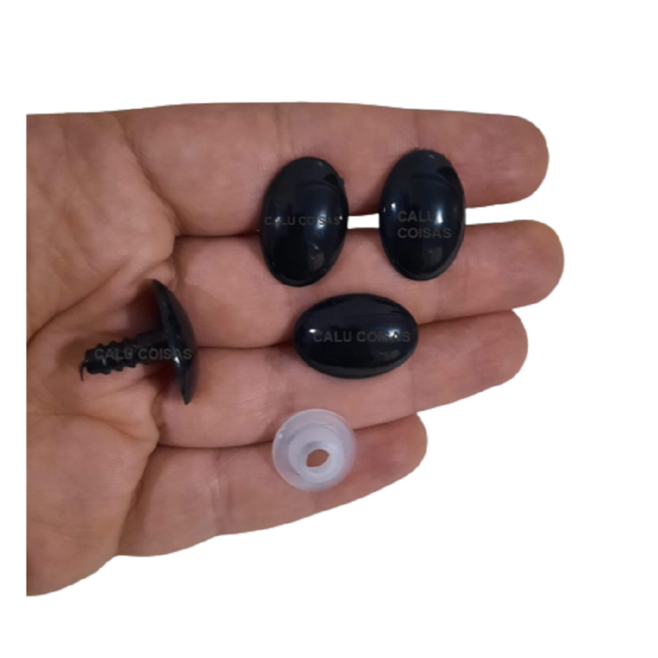 10 Olho=5 Pares Olho Fuça Oval 14x21mm Preto Amigurumi Artesanato Cabeça Alta