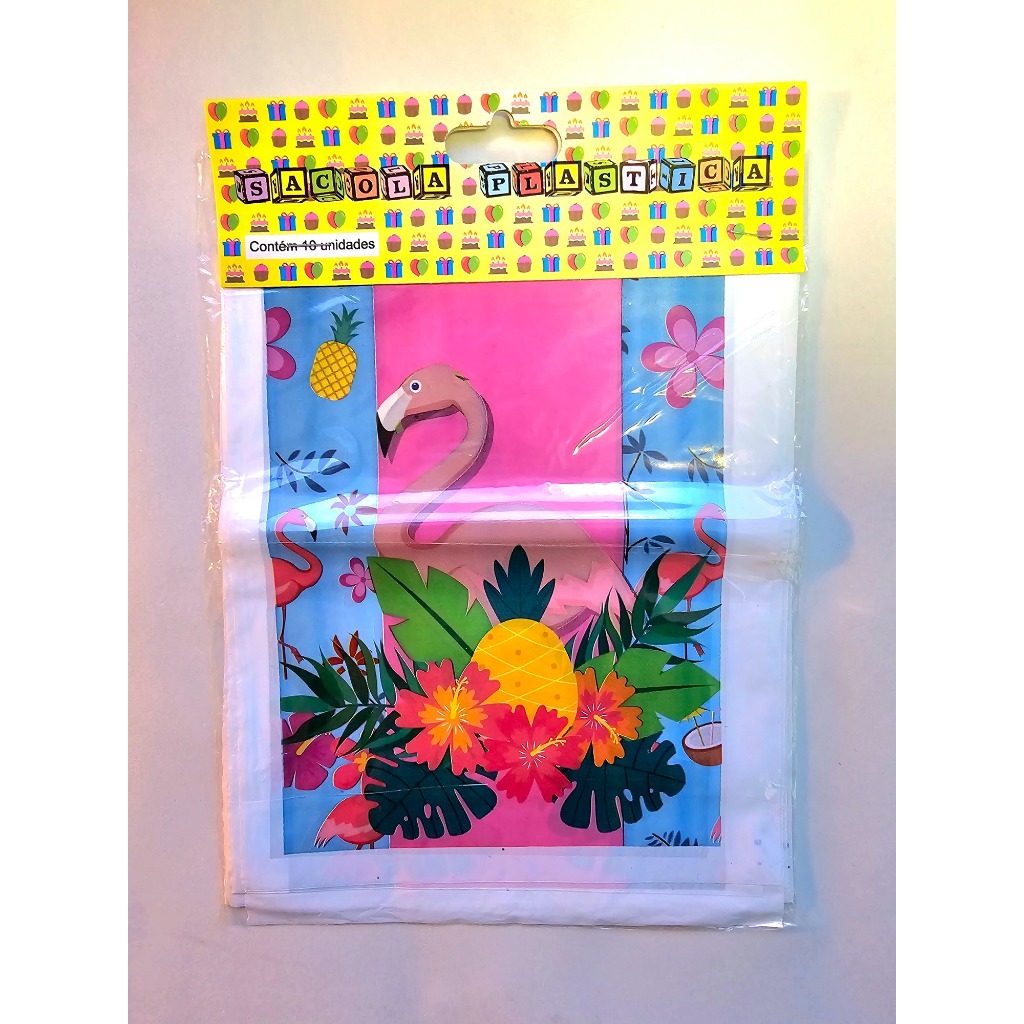 Sacolinha Plástica Surpresa Flamingo Festa Infantil Aniversário Lembrancinha Kit Doces Menina