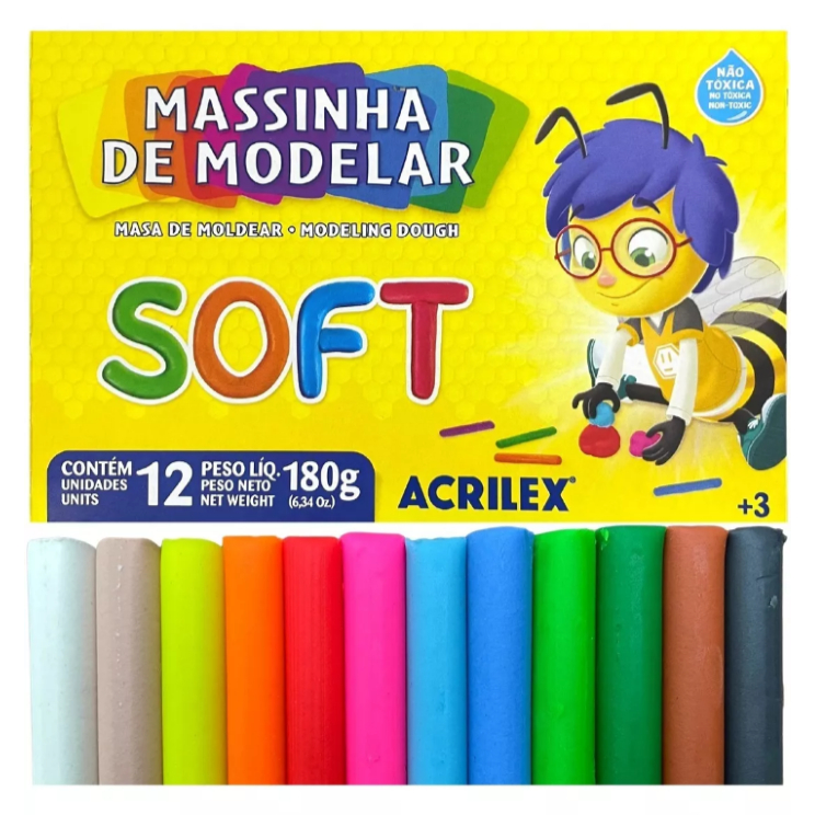 Massinha de Modelar Soft 180g - 12 cores Acrilex - kit 6 caixas