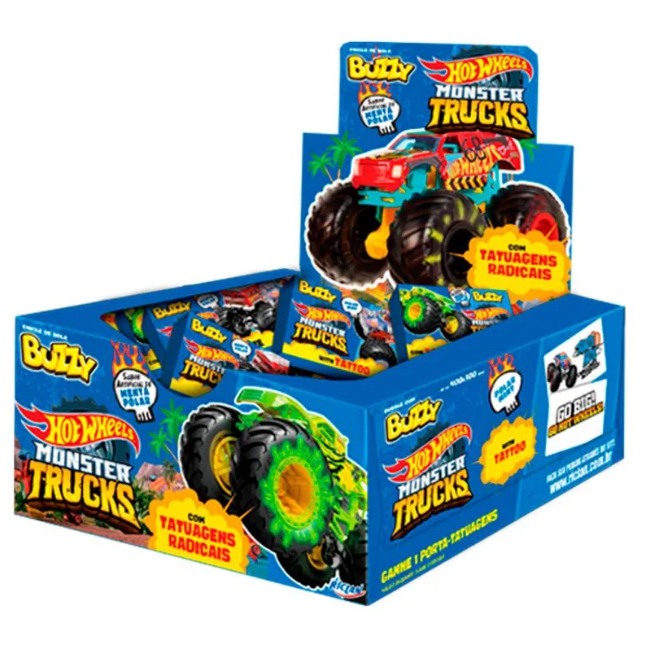 185 unidades Chiclete Buzzy Hot Wheels Monster Trucks Menta Polar
