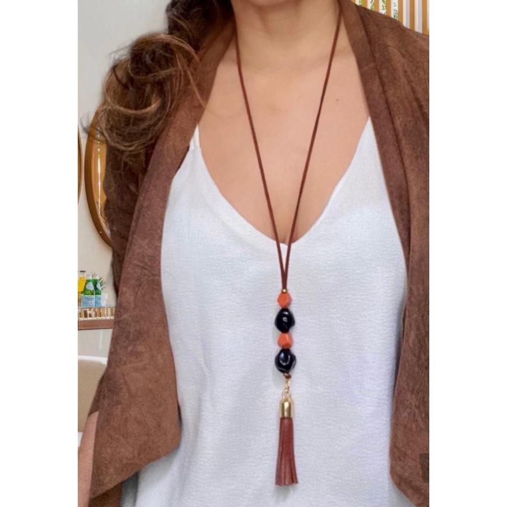 Colar Feminino Maxicolar  Franja Pedra Glamour Fashion