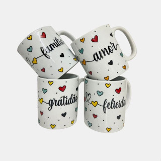 CANECA PORCELANA BRANCA DECORADA FAIXA 280 ML