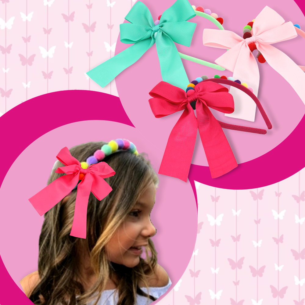 Tiara De Cabelo Infantil Colorida Com Pompom Cores Candy , Lacinhos e Acessórios De Cabelo Para Meninas