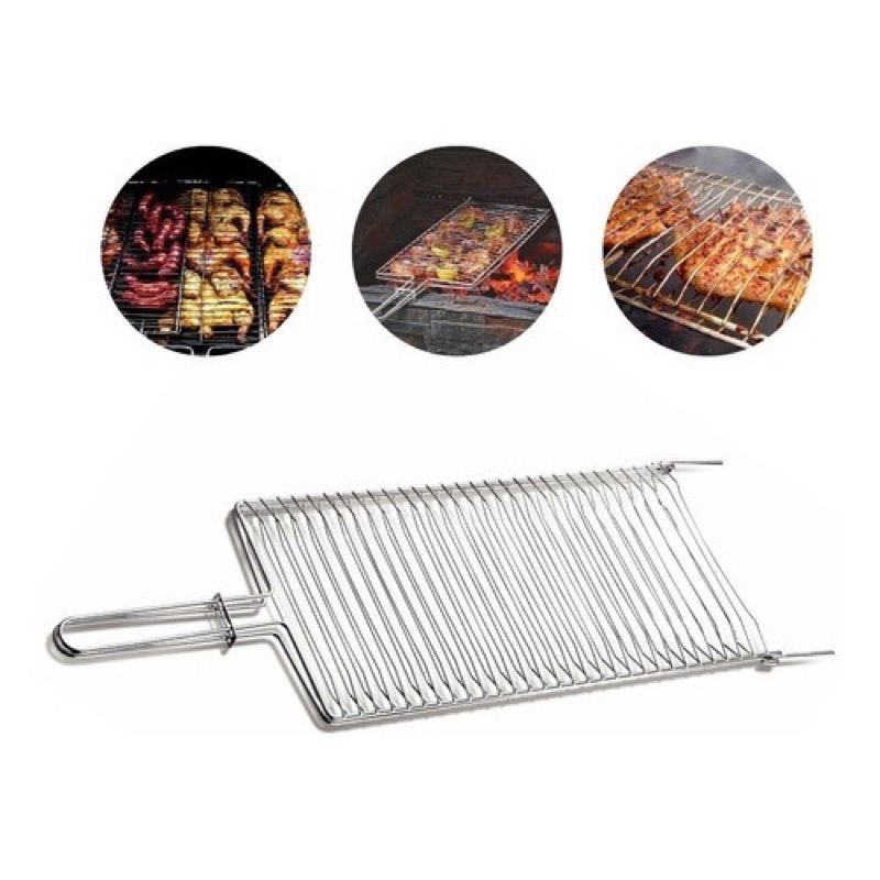 Grelha Culinaria Dupla Com Fecho Abaulada Churrasqueira Churrasco Dobravel Frango Peixe Carne Linguica em Oferta na Shopee