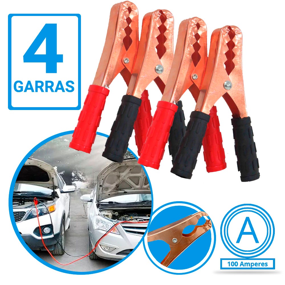 Jogo Kit Com 4 Garras Jacaré 600A Emborrachado Bateria Carro Caminhão Chupeta