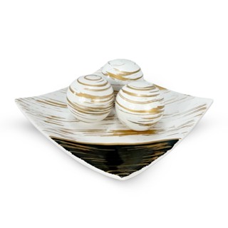 Centro Mesa Prato Decorativo kit 3 Bolas Enfeite Sala Ceramica Enfeite rack sala
