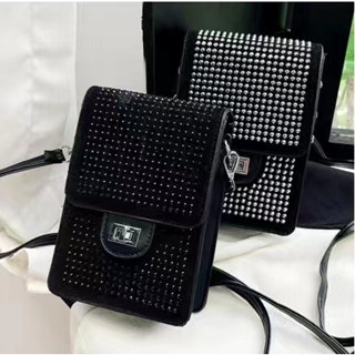 ASALOOG Bolsa Feminina Transversal Brilho Strass Luxo Porta Celular