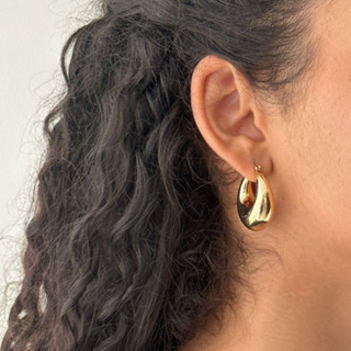 Brinco de Argola Puffer Oval Banhado a Ouro 18k