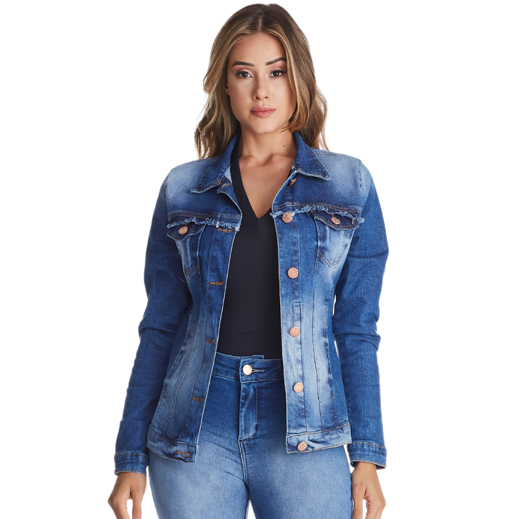 Jaqueta Jeans Feminina Zuren Premium Botões Azul