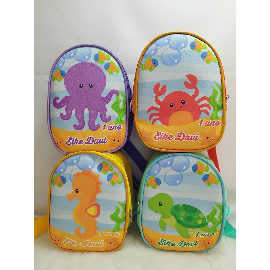 15 MOCHILINHAS PERSONALIZADAS, LEMBRANCINHA ANIVERSÁRIO FUNDO DO MAR , AQUARELA, mochila personalizada lembrancinha