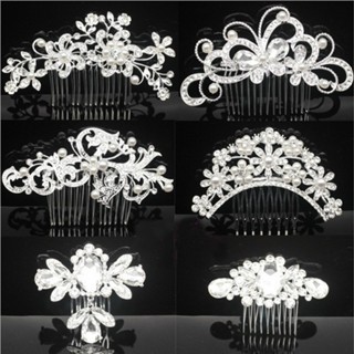 Pente de cabelo de liga branca com strass, clipe de flor de pérola, acessórios para cabelo em Oferta na Shopee