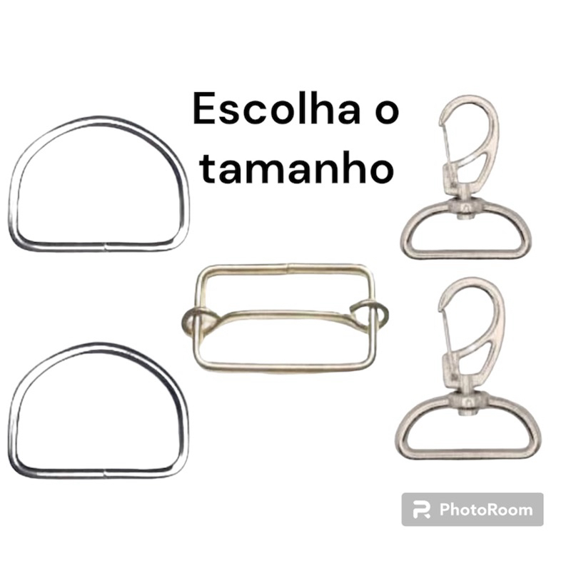 Kit ferragens Prata - (Kit com 02 Mosquetões, 02 Meia Argolas e 01 regulador)( escolha na variação)