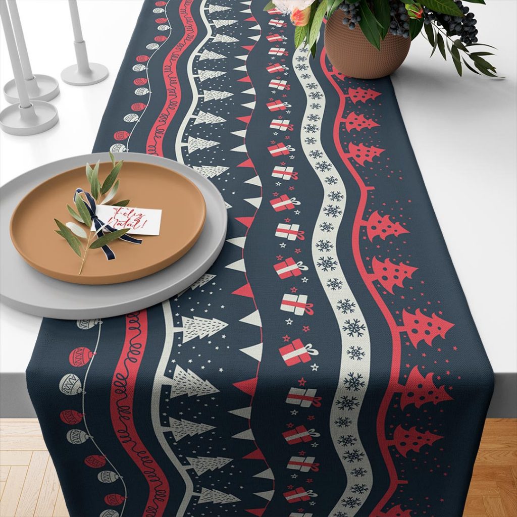 Caminho de Mesa Trilho Passadeira Retangular Toalha Estampada 4 ou 6 Lugares 1,35x0,40 Decorativa - CAMINHO NATALINO