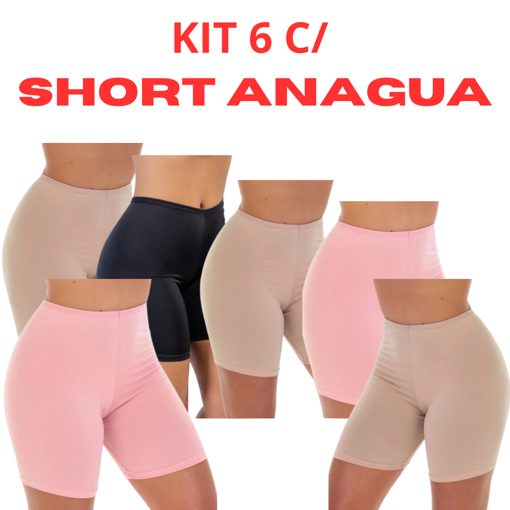 Kit 6 Shorts Anagua Liso Segunda Pele Modelador Basico