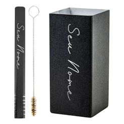 Kit Bomba Copo Terere Quadrado Inox Black Filete - Seu Nome