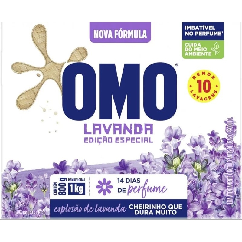Lava-Roupas em Pó com Ativo Concentrado Lavanda Omo Caixa 800g Edição Especial.