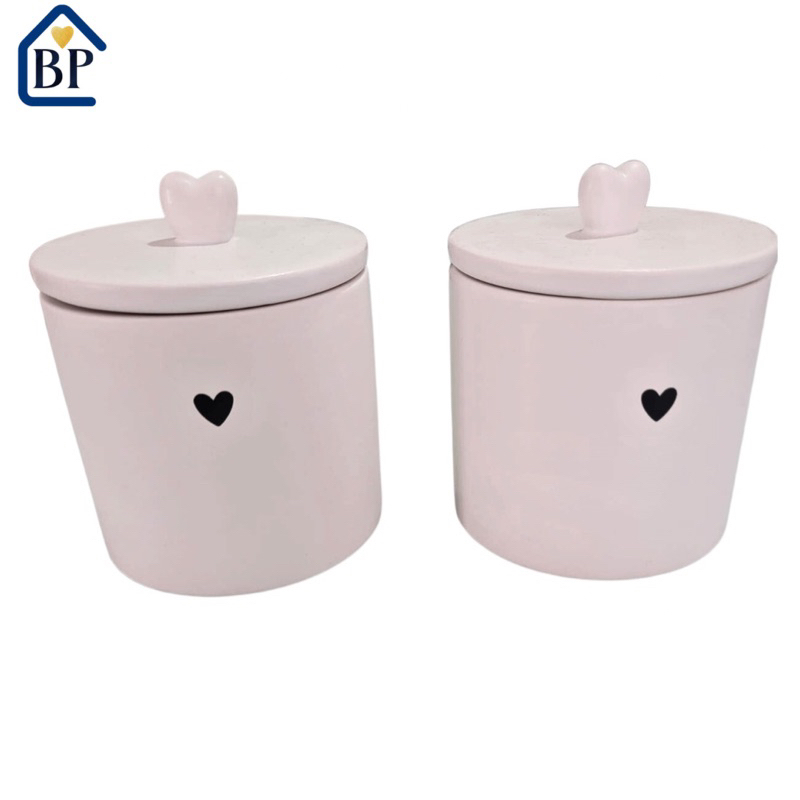 Pote decorativo ceramica hermético Heart Branco 10x10x15 ou 10x10x12cm potiche