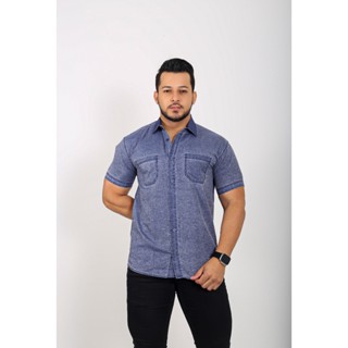 Camisa Washed Manga Curta Dois Bolsos