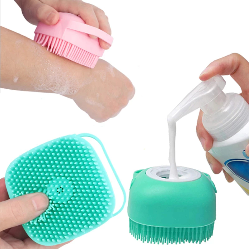 Esponja para Banho em Silicone com porta sabão liquido Massageador Escova Shampoo Sabonete Liquido Infantil Pet Crianças