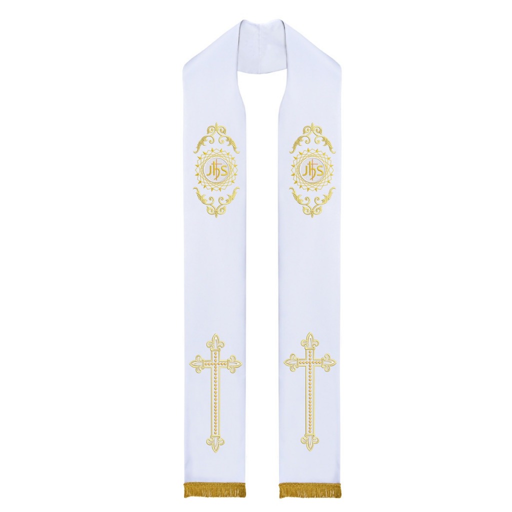 Estola Sacerdotal Bordada JHS Em Tecido Oxford Padre Missa Católica