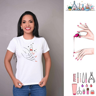 Blusa Manicure Camiseta Branca Estampada Estilo Tshirt