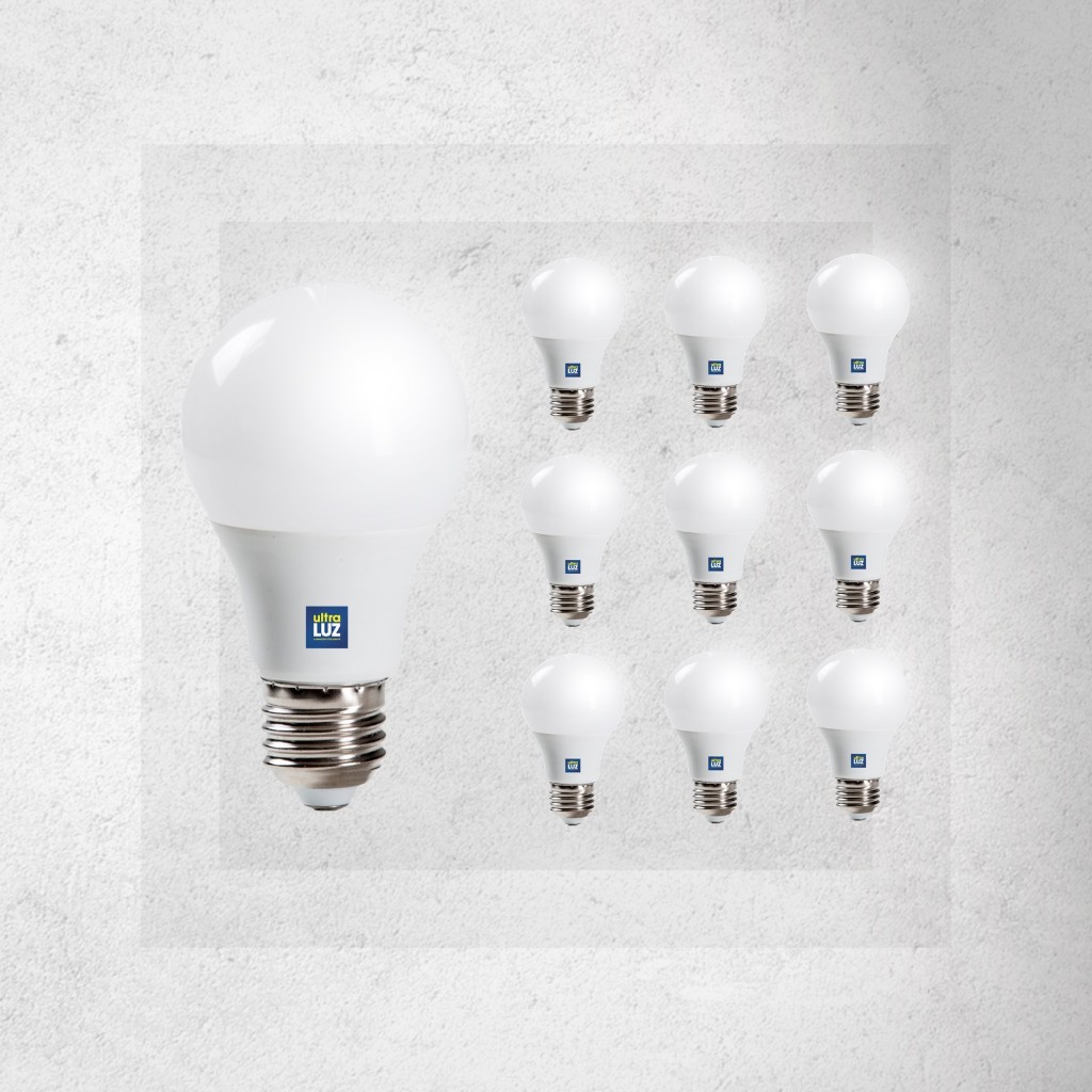 Kit 10 Lâmpadas Led Bulbo 4,9w Soquete E27 Branco Frio 6500K Bivolt Ultraluz