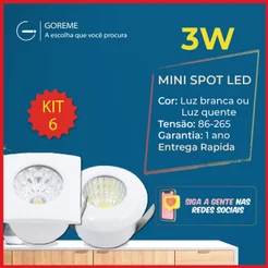 Kit 6 Mini Spot Led 3W Quadrado | Redondo Embutir Gesso Direcional GM Cor Branca | Amarela