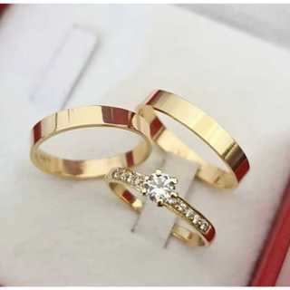 LINDO Par de Alianças Retas Casamento Banhadas a Ouro 18k + Anel Solitario