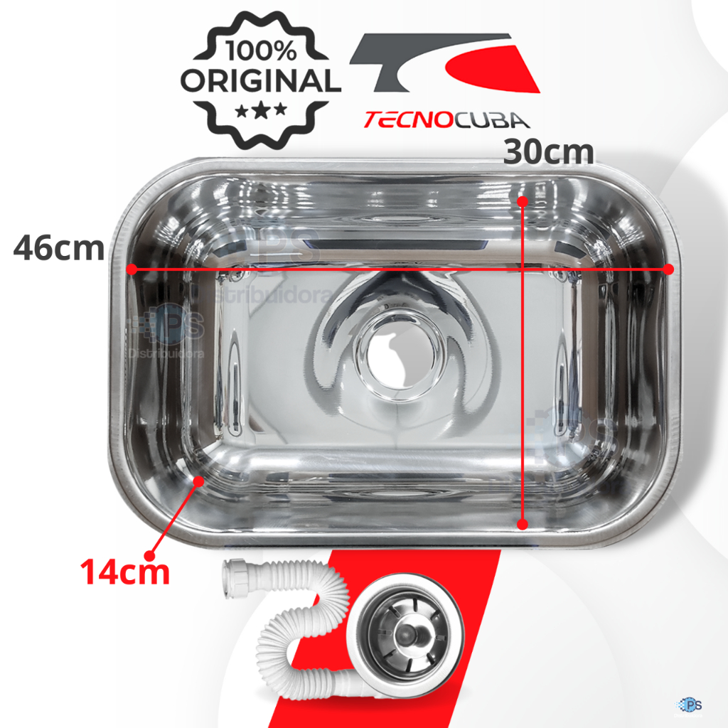 Cuba Pia Cozinha Aço Inox 430 N°1 Funda 46x30x14 + Válvula + Sifão