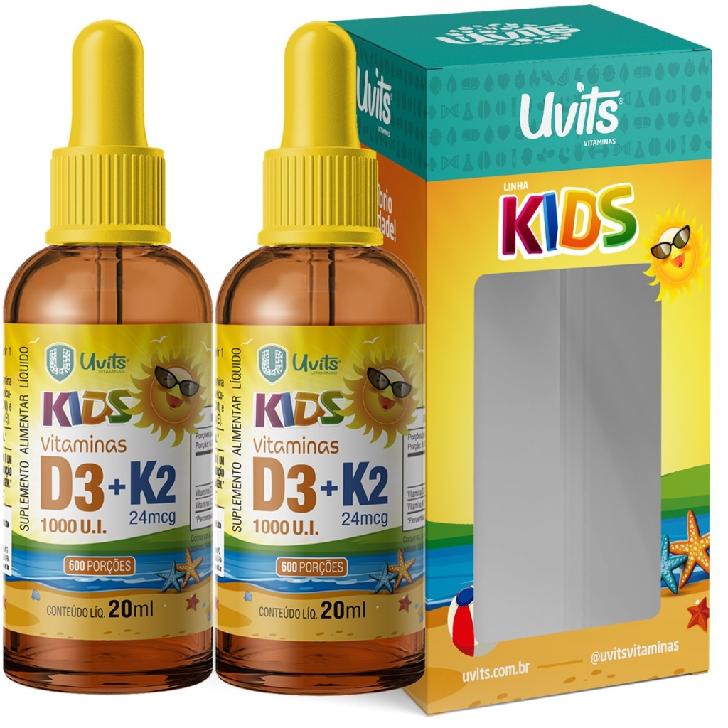 Kit 2 Vitamina D3 e K2 Em Gotas 20ml Infantil - Uvits