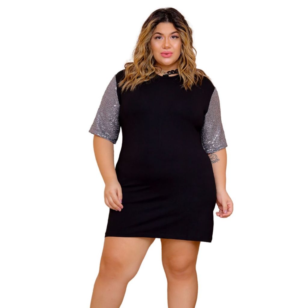 Camisão vestido blusão Plus Size Tamanho Grande Brilhoso Paetê feminino confortável vp