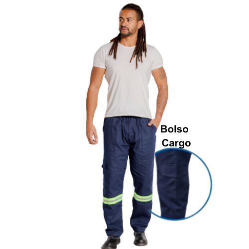 Calça Uniforme Para Obra Com Faixa Refletiva Brim Pesado 38