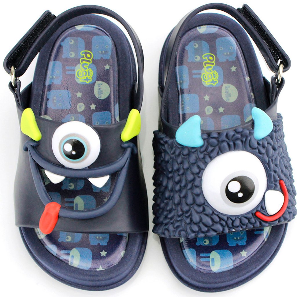Sandália Papete Infantil Plugt Menino Monstros Azul Marinho Divertido Macio Leve Original em Oferta na Shopee